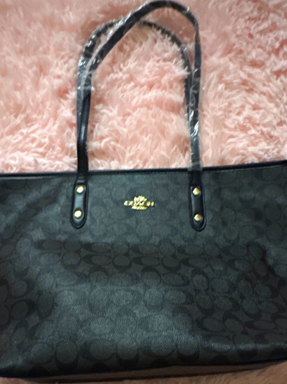 Coach Black Signature Tote with Gold Accent Hardware